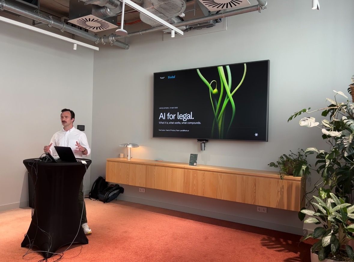 Paul Lacey presenting the AI for Legal session at Vinted&rsquo;s Legal & Compliance offsite